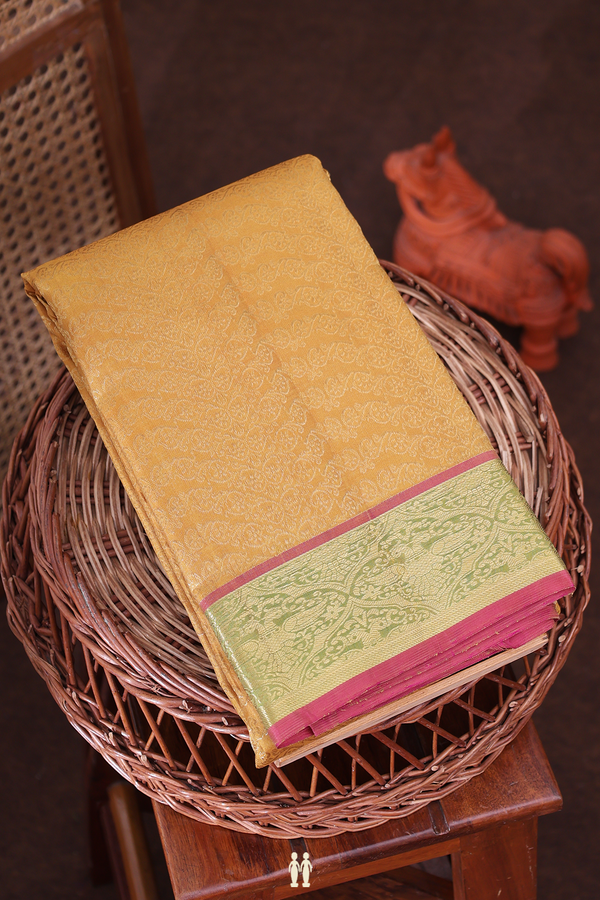 Kanchipuram Silk Saree In Golden Yellow With Brocade Design