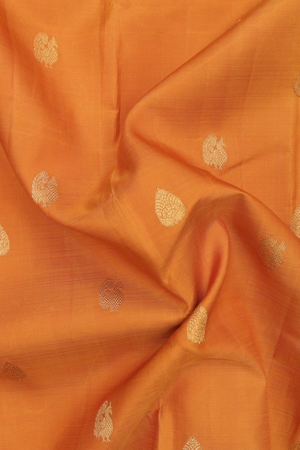 Kanchipuram Silk Saree In Golden Yellow With Zari Buttas