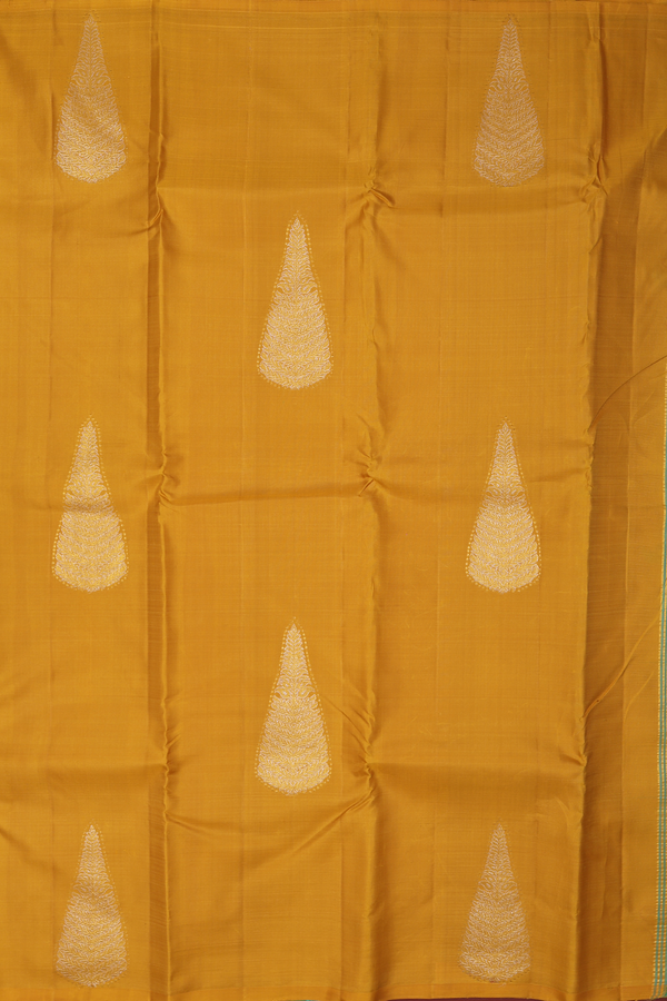 Kanchipuram Silk Saree In Golden Yellow With Zari Design
