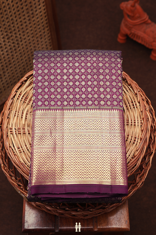 Kanchipuram Silk Saree In Grape Purple With Brocade Design