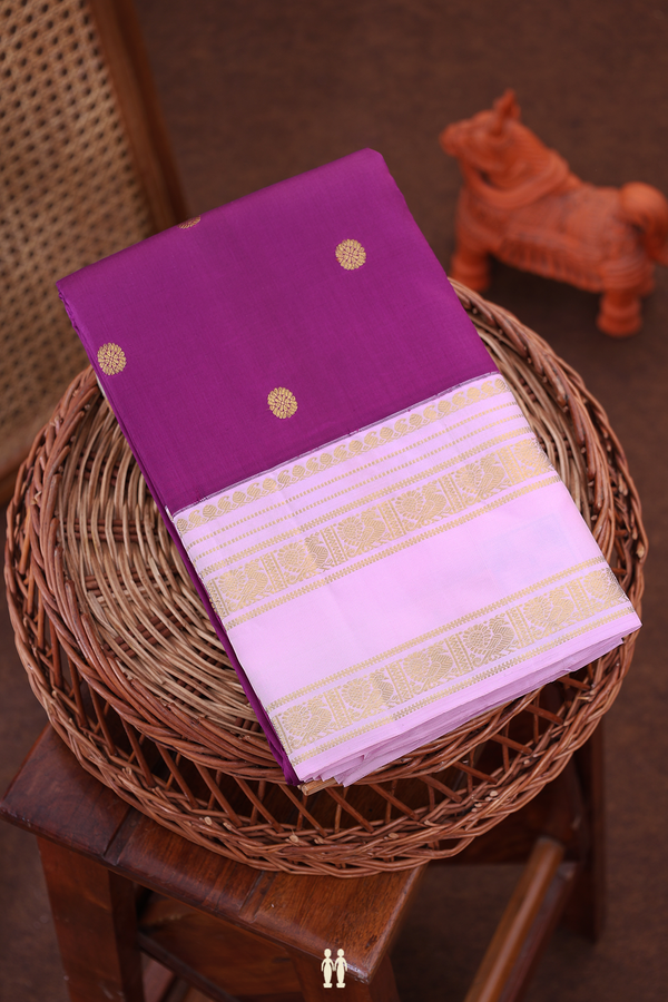 Kanchipuram Silk Saree In Grape Purple With Chakram Buttas