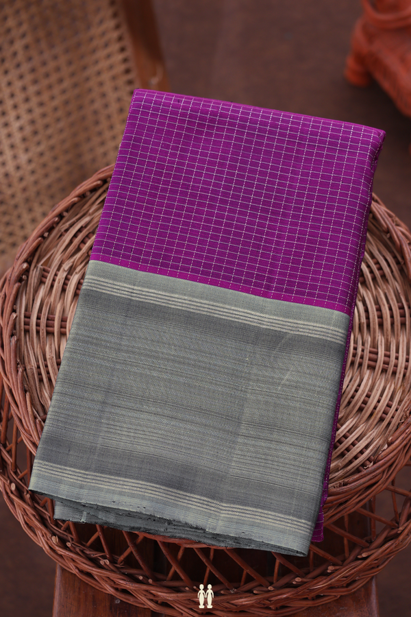 Kanchipuram Silk Saree In Grape Purple With Checks Design