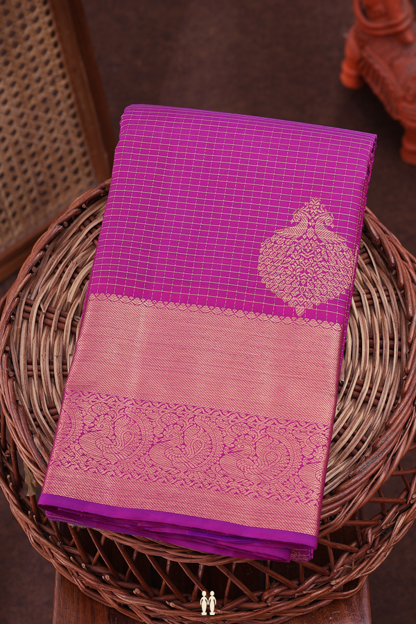 Kanchipuram Silk Saree In Grape Purple With Checks Design