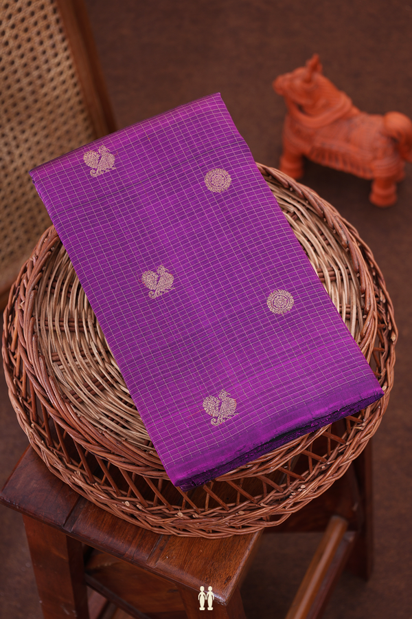 Kanchipuram Silk Saree In Grape Purple With Checks Design