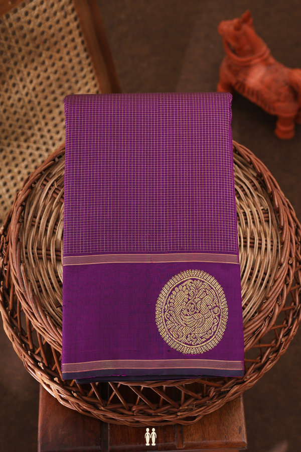 Kanchipuram Silk Saree In Grape Purple With Checks Design