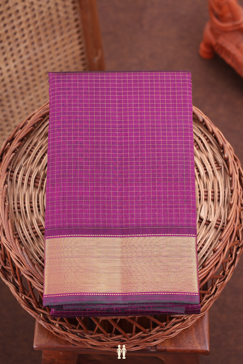 Kanchipuram Silk Saree In Grape Purple With Checks Design