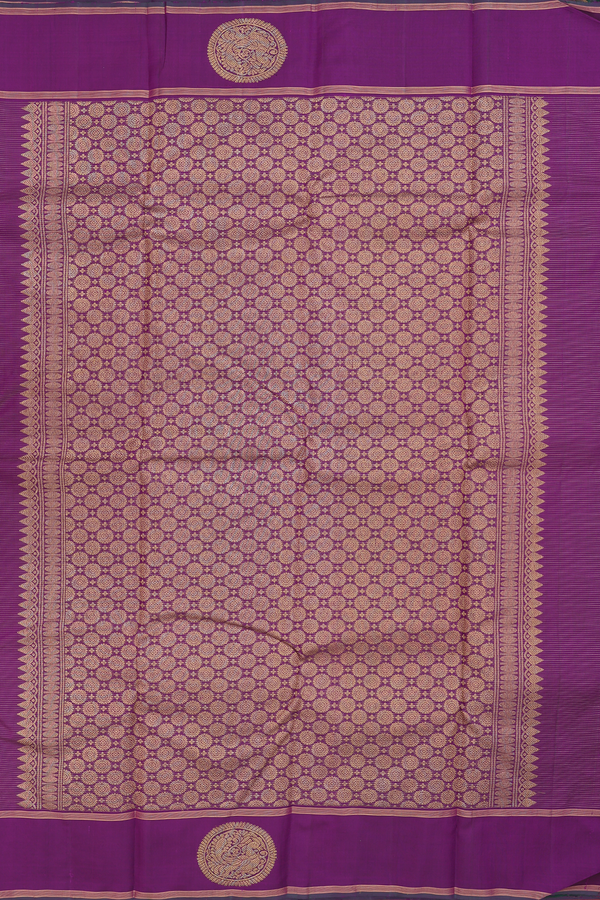 Kanchipuram Silk Saree In Grape Purple With Checks Design