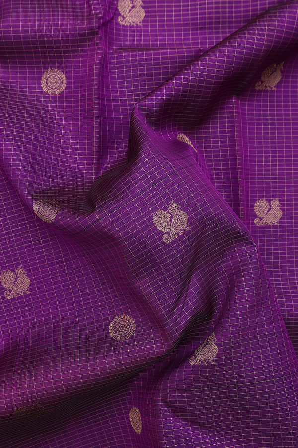 Kanchipuram Silk Saree In Grape Purple With Checks Design