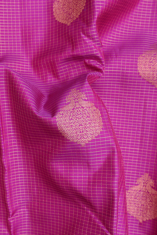 Kanchipuram Silk Saree In Grape Purple With Checks Design