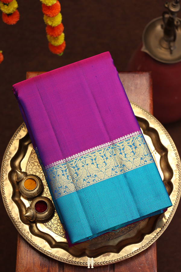 Kanchipuram Silk Saree In Grape Purple With Contrast Border