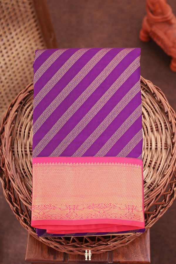 Kanchipuram Silk Saree In Grape Purple With Diagonal Design