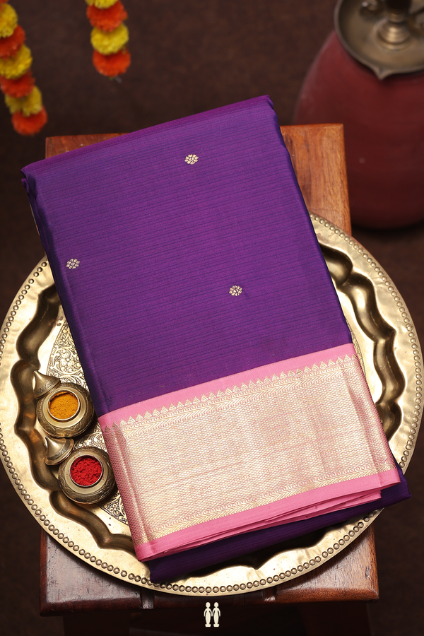 Kanchipuram Silk Saree In Grape Purple With Floral Buttas
