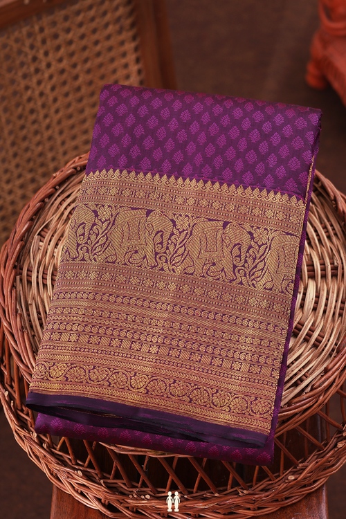 Kanchipuram Silk Saree In Grape Purple With Jacquard Pattern