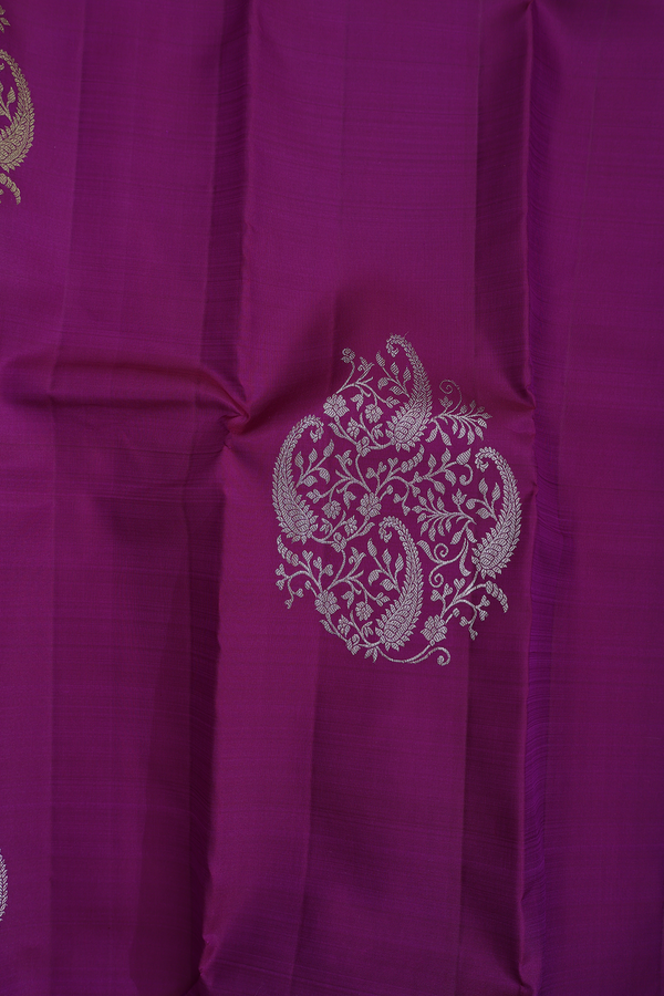 Kanchipuram Silk Saree In Grape Purple With Paisley Design