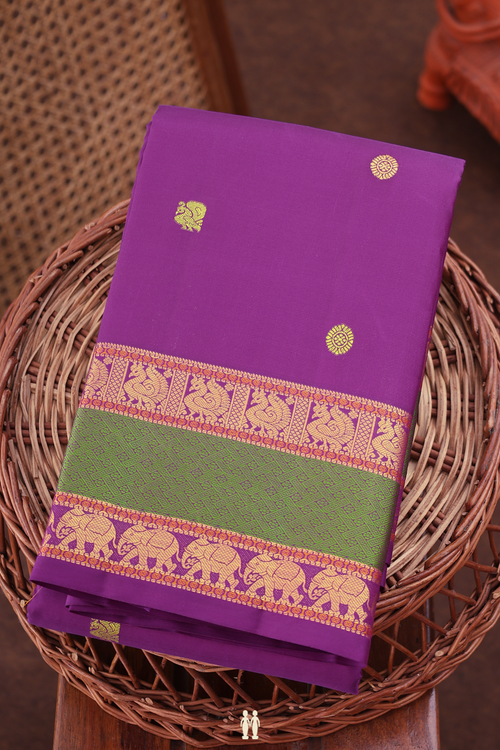 Kanchipuram Silk Saree In Grape Purple With Peacock Buttas