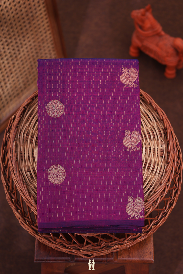 Kanchipuram Silk Saree In Grape Purple With Peacock Buttas