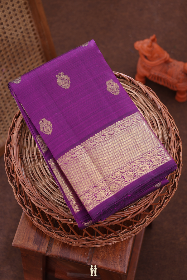 Kanchipuram Silk Saree In Grape Purple With Peacock Buttas