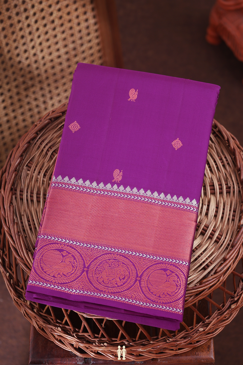 Kanchipuram Silk Saree In Grape Purple With Peacock Buttas