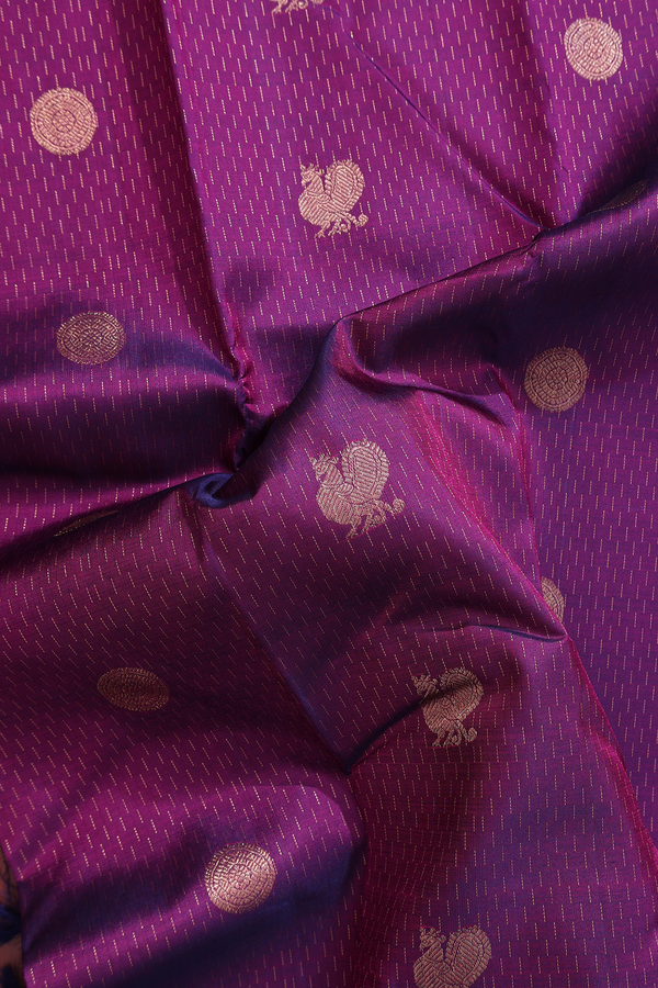 Kanchipuram Silk Saree In Grape Purple With Peacock Buttas
