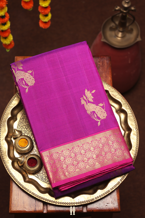 Kanchipuram Silk Saree In Grape Purple With Peacock Motifs