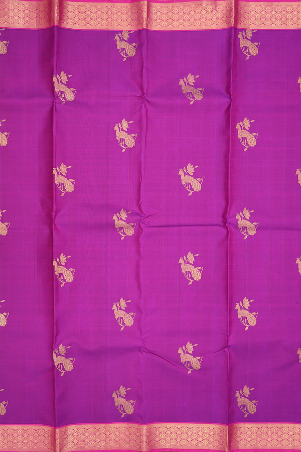 Kanchipuram Silk Saree In Grape Purple With Peacock Motifs
