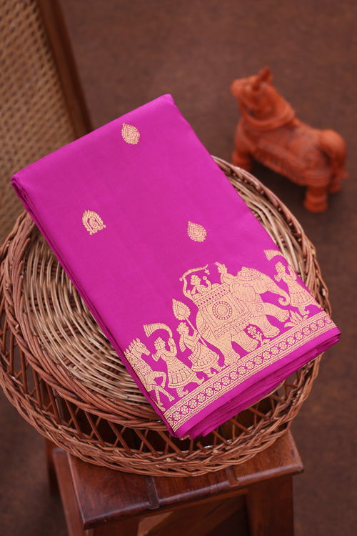 Kanchipuram Silk Saree In Grape Purple With Zari Buttas