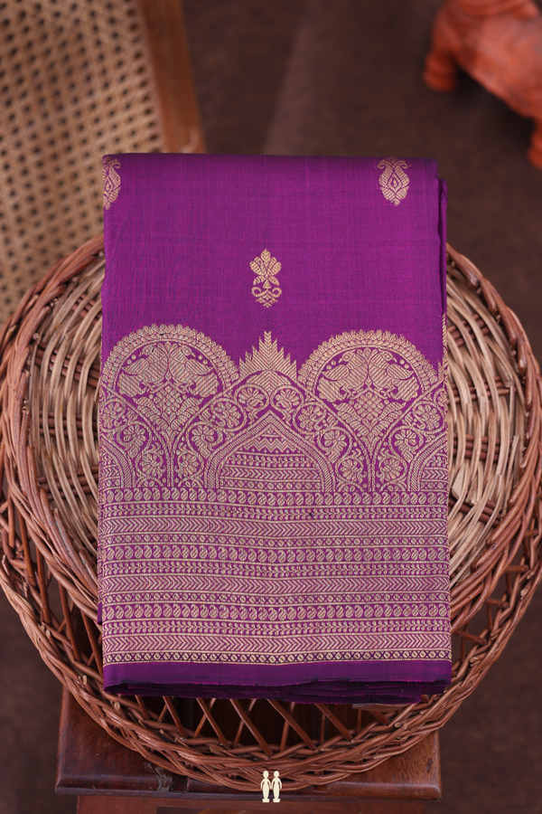 Kanchipuram Silk Saree In Grape Purple With Zari Buttas