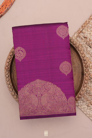 Kanchipuram Silk Saree In Grape Purple With Zari Buttas