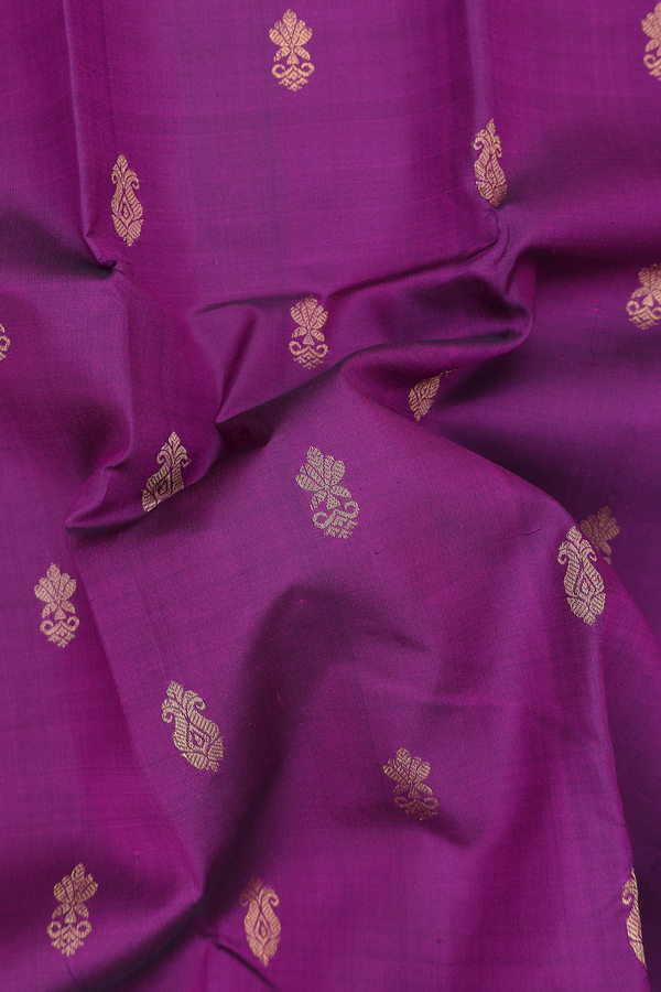 Kanchipuram Silk Saree In Grape Purple With Zari Buttas
