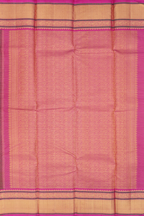 Kanchipuram Silk Saree In Green Along Stripes With Buttas