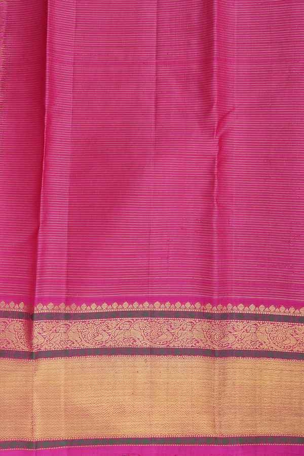 Kanchipuram Silk Saree In Green Along Stripes With Buttas