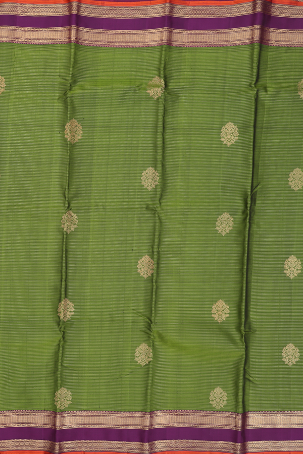 Kanchipuram Silk Saree In Green Along Stripes With Motifs