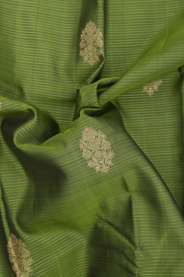 Kanchipuram Silk Saree In Green Along Stripes With Motifs