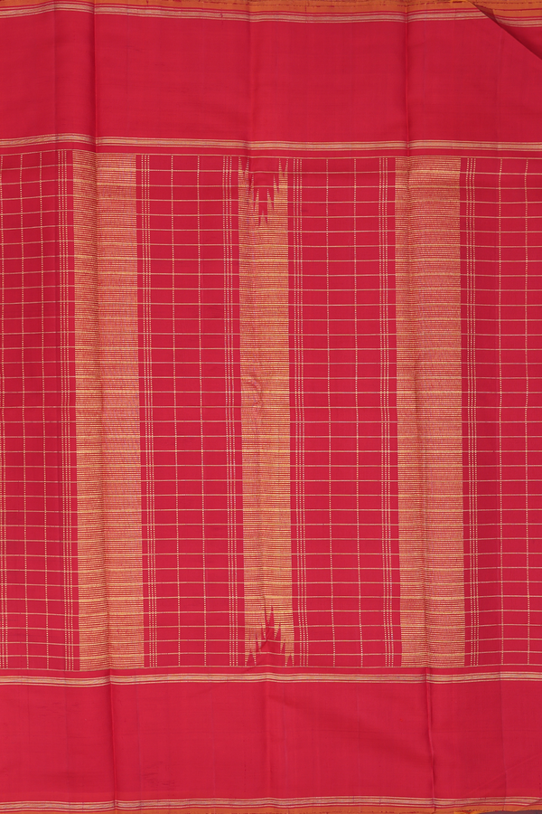 Kanchipuram Silk Saree In Green And Black With Checks Design