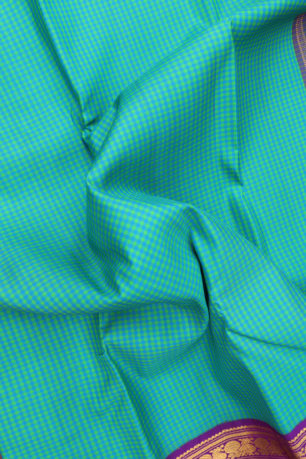 Kanchipuram Silk Saree In Green And Blue With Checks Design