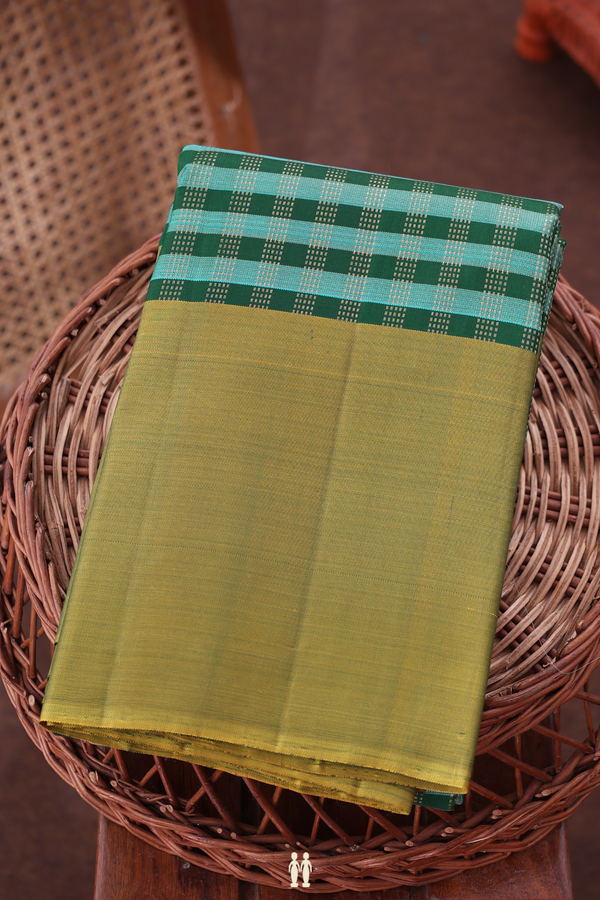 Kanchipuram Silk Saree In Green And Blue With Checks Design