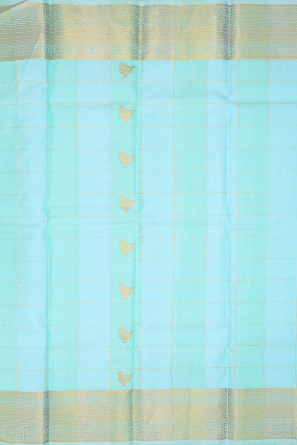 Kanchipuram Silk Saree In Green And Blue With Checks Design