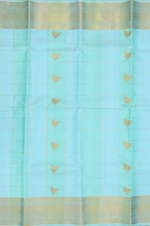 Kanchipuram Silk Saree In Green And Blue With Checks Design