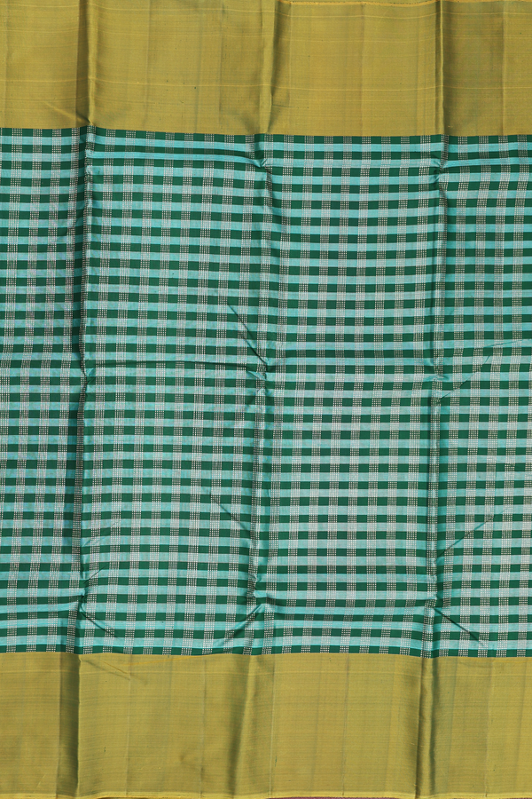 Kanchipuram Silk Saree In Green And Blue With Checks Design