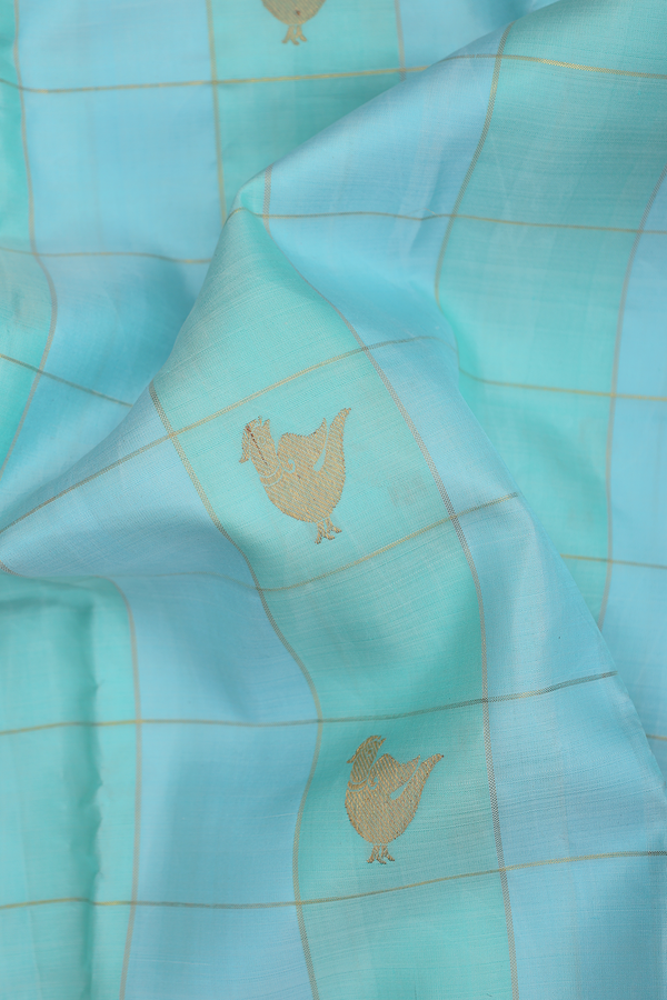 Kanchipuram Silk Saree In Green And Blue With Checks Design