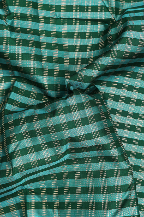 Kanchipuram Silk Saree In Green And Blue With Checks Design