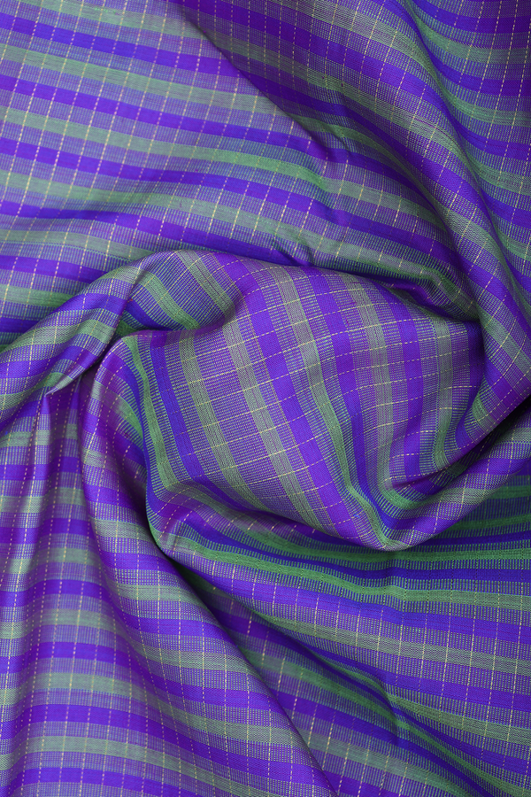 Kanchipuram Silk Saree In Green And Blue With Stripes Design