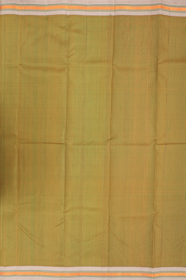 Kanchipuram Silk Saree In Green And Orange With Checks Design