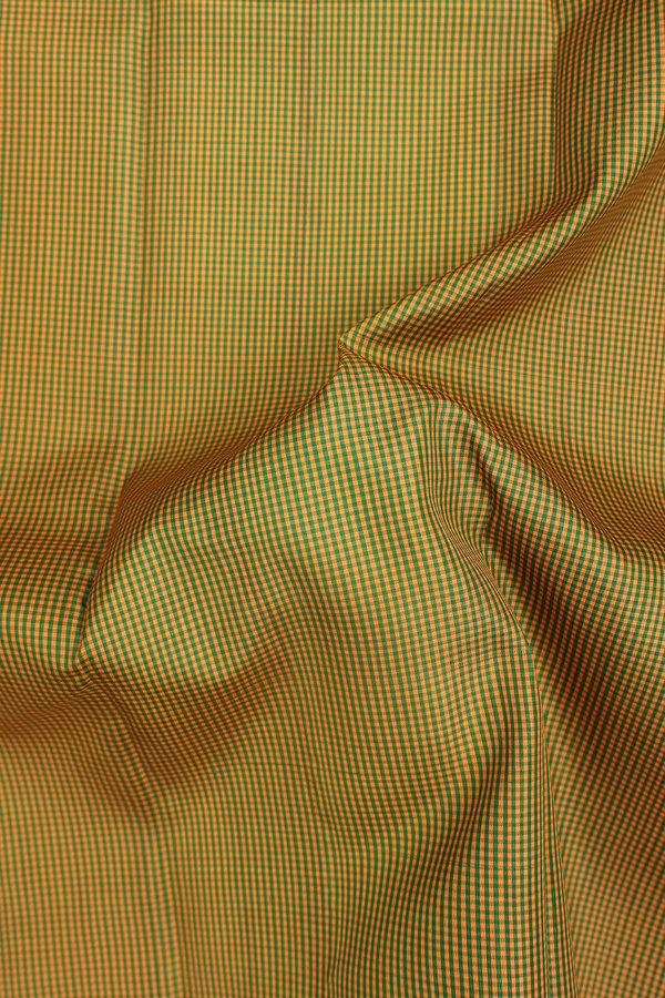 Kanchipuram Silk Saree In Green And Orange With Checks Design