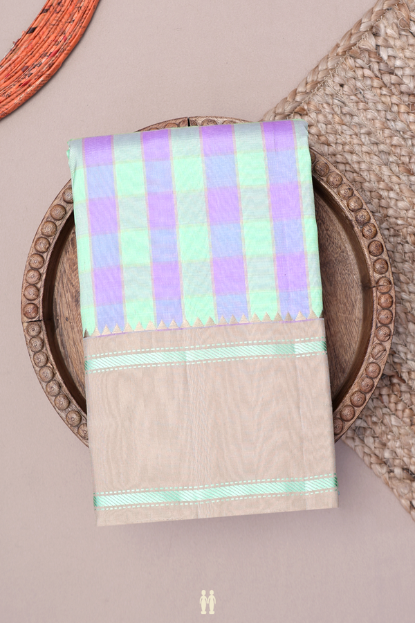 Kanchipuram Silk Saree In Green And Purple With Checks Design