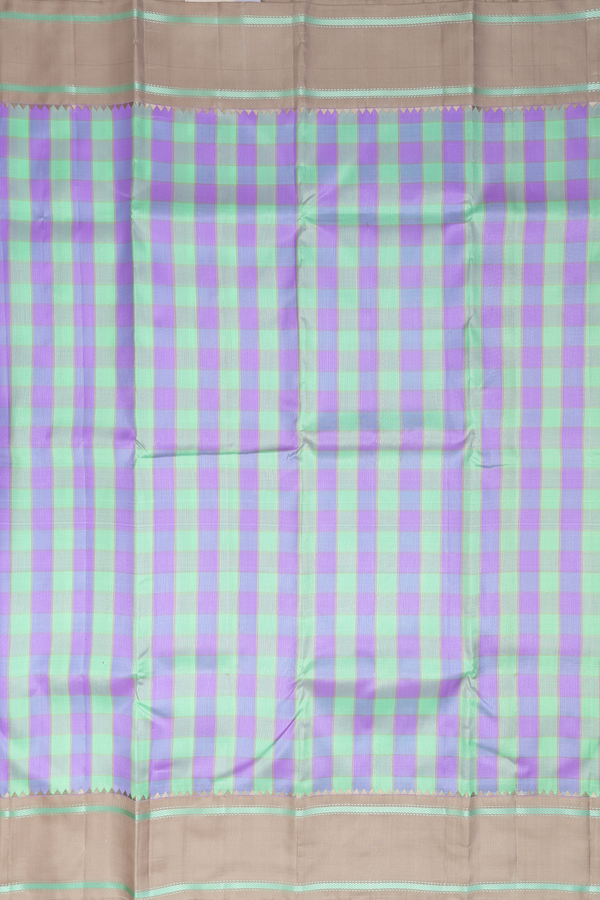 Kanchipuram Silk Saree In Green And Purple With Checks Design