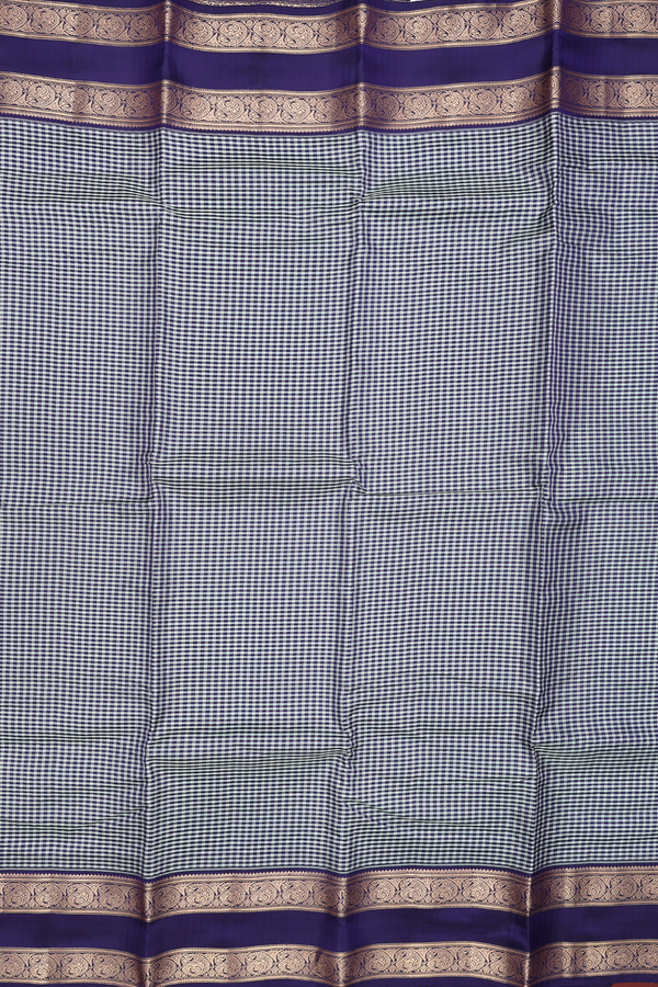 Kanchipuram Silk Saree In Green And Purple With Checks Design