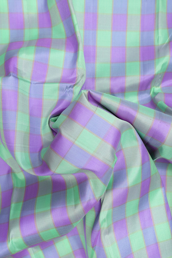 Kanchipuram Silk Saree In Green And Purple With Checks Design