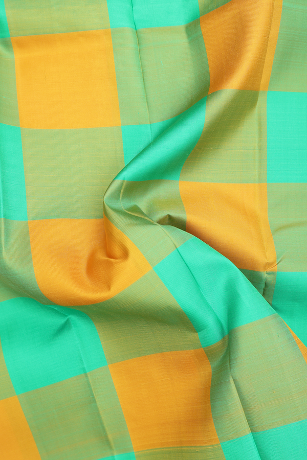 Kanchipuram Silk Saree In Green And Yellow With Checks Design