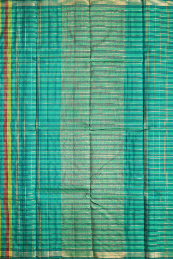 Kanchipuram Silk Saree In Green And Red With Checks Design
